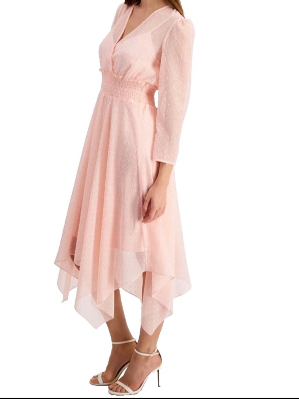 Anne Klein Pink Handkerchief Hem Midi Dress Size 10 Delicate Flowy